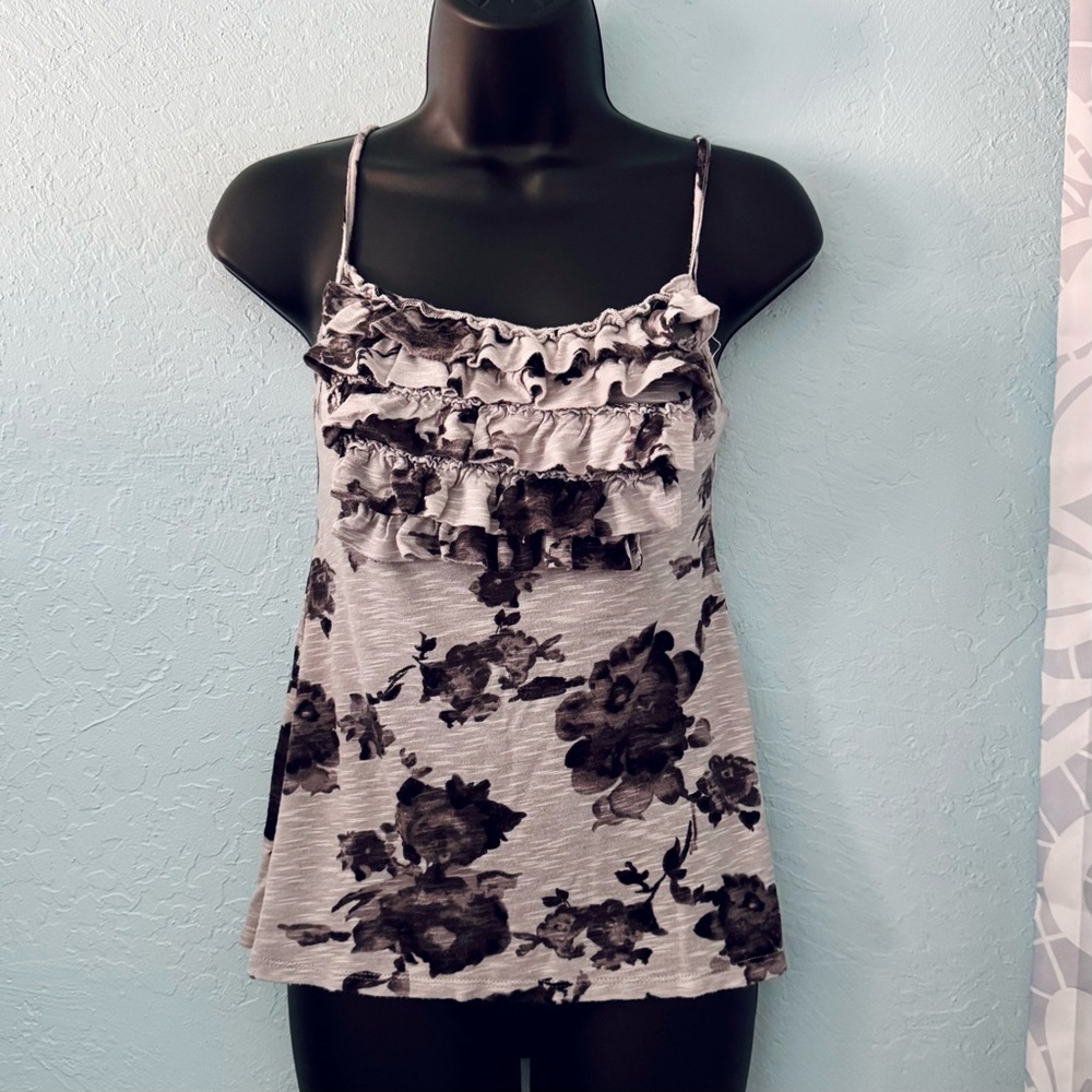 h.i.p. Gray & Black Floral Ruffle Tank Top Size XS